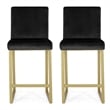 Benjara Counter Stool Chair Set of 2- Gold Sled Metal Base- Black Velvet
