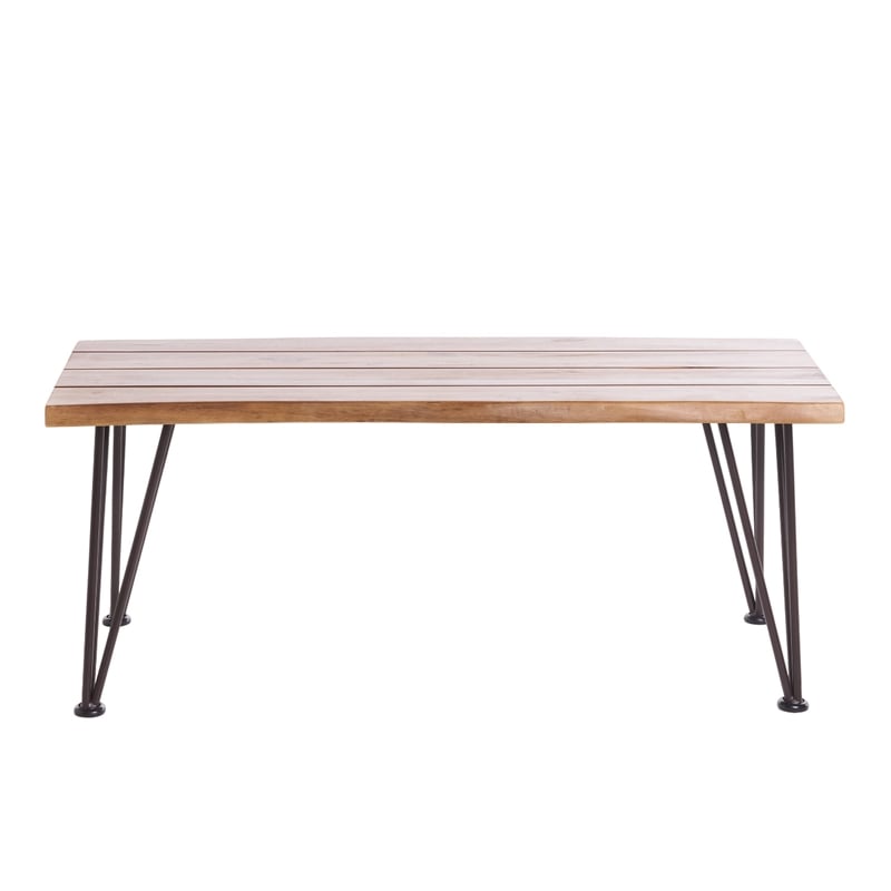 Benjara Zoe Outdoor Coffee Table- Hairpin Legs- 43in Brown Slatted Acacia Wood