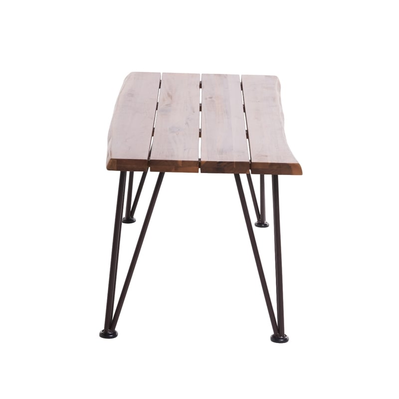 Benjara Zoe Outdoor Coffee Table- Hairpin Legs- 43in Brown Slatted Acacia Wood
