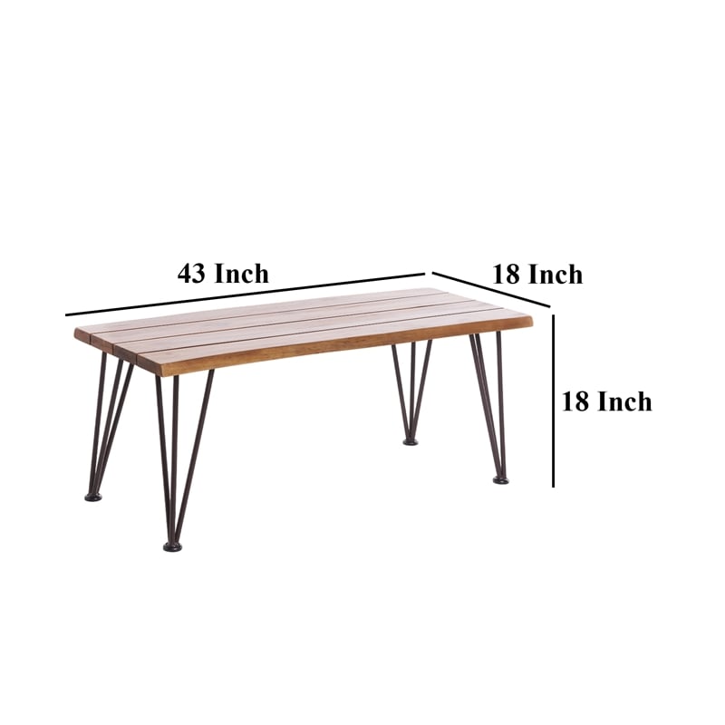 Benjara Zoe Outdoor Coffee Table- Hairpin Legs- 43in Brown Slatted Acacia Wood