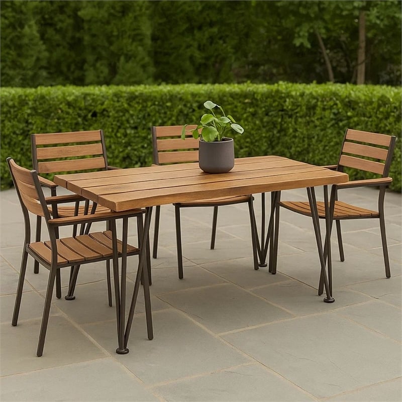 Benjara Zoe Outdoor Coffee Table- Hairpin Legs- 43in Brown Slatted Acacia Wood