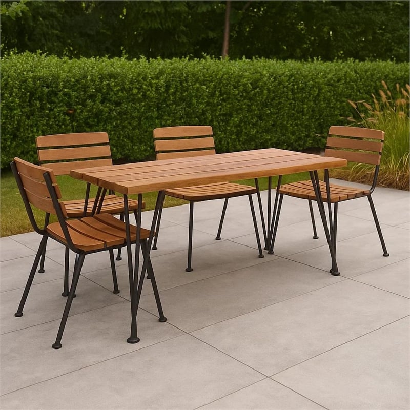 Benjara Zoe Outdoor Coffee Table- Hairpin Legs- 43in Brown Slatted Acacia Wood