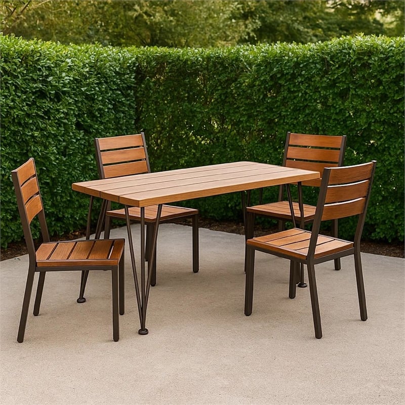 Benjara Zoe Outdoor Coffee Table- Hairpin Legs- 43in Brown Slatted Acacia Wood