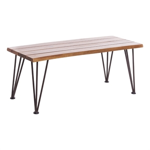 Benjara Zoe Outdoor Coffee Table- Hairpin Legs- 43in Brown Slatted Acacia Wood