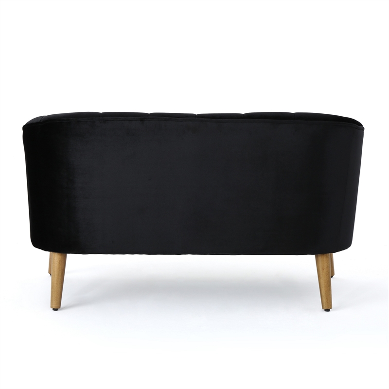 Benjara Loveseat- Channel Stitching- Tapered Wood Legs- 50 Inch- Black Velvet