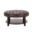 Benjara Kiam Ottoman- Shelf- Tufted Dark Brown Faux Leather- Wood 32 Inch