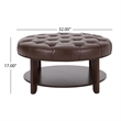 Benjara Kiam Ottoman- Shelf- Tufted Dark Brown Faux Leather- Wood 32 Inch