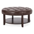 Benjara Kiam Ottoman- Shelf- Tufted Dark Brown Faux Leather- Wood 32 Inch