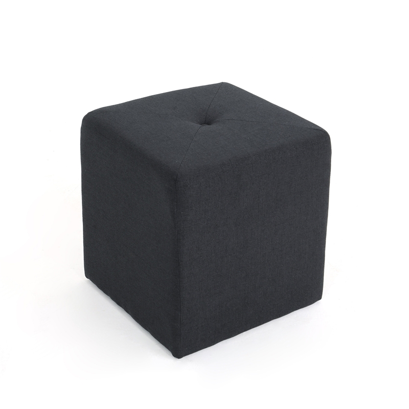 Benjara Liasa Footstool Ottoman- Charcoal Gray Fabric- Rubberwood- 17 Inch