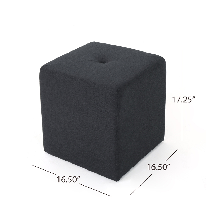 Benjara Liasa Footstool Ottoman- Charcoal Gray Fabric- Rubberwood- 17 Inch