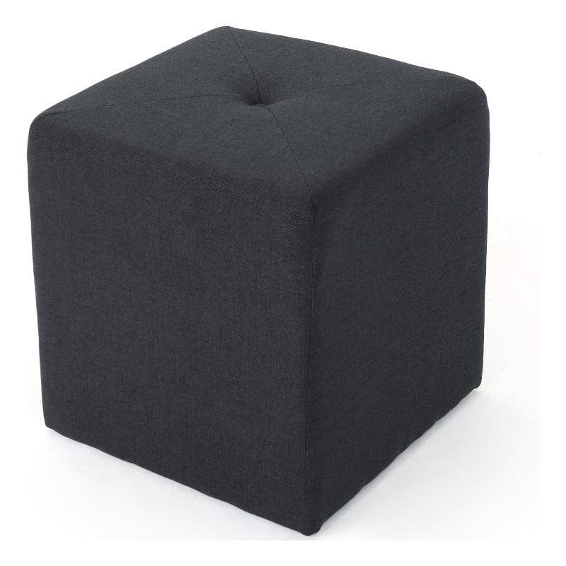 Benjara Liasa Footstool Ottoman- Charcoal Gray Fabric- Rubberwood- 17 Inch