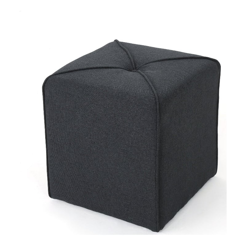 Benjara Liasa Footstool Ottoman- Charcoal Gray- Rubberwood Frame- 17 Inch