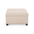 Benjara Cindy Storage Ottoman- Tufted Wheat Polyester- Brown Wood- 31 Inch