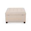 Benjara Cindy Storage Ottoman- Tufted Wheat Polyester- Brown Wood- 31 Inch