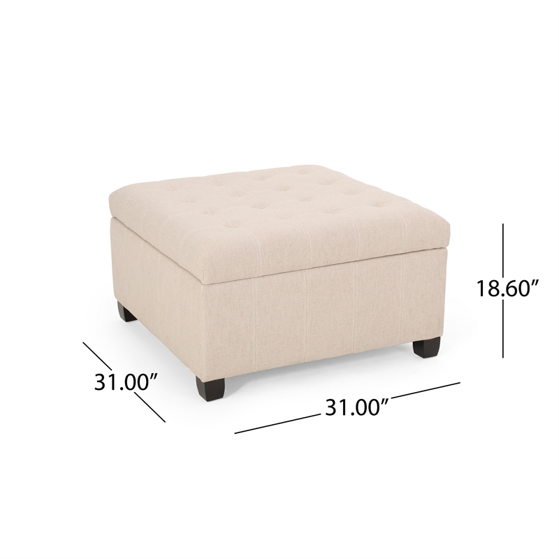 Benjara Cindy Storage Ottoman- Tufted Wheat Polyester- Brown Wood- 31 Inch