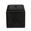Benjara Neli Ottoman- Black Velvet- Single Tuft on Top- Nailhead Trim- 17 Inch