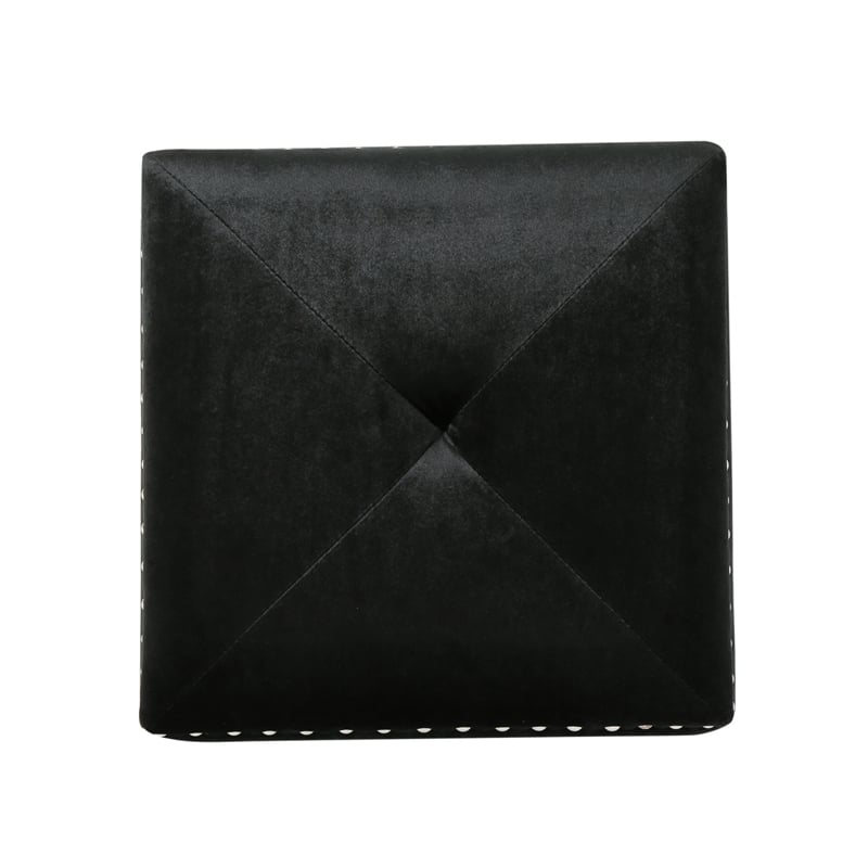 Benjara Neli Ottoman- Black Velvet- Single Tuft on Top- Nailhead Trim- 17 Inch