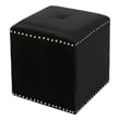 Benjara Neli Ottoman- Black Velvet- Single Tuft on Top- Nailhead Trim- 17 Inch