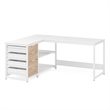 Benjara L Shaped Computer Office Desk- 3 Drawer- 2 White Metal Shelves 59 Inch