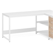 Benjara L Shaped Computer Office Desk- 3 Drawer- 2 White Metal Shelves 59 Inch