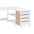 Benjara L Shaped Computer Office Desk- 3 Drawer- 2 White Metal Shelves 59 Inch
