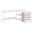 Benjara L Shaped Computer Office Desk- 3 Drawer- 2 White Metal Shelves 59 Inch