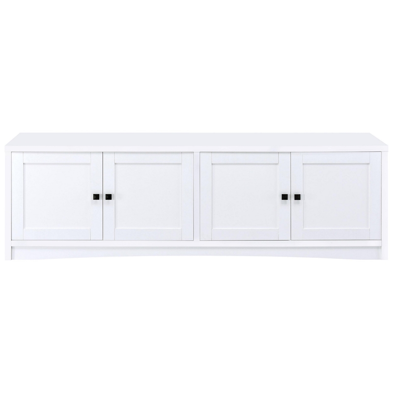 Benjara Donna TV Stand Media Cabinet with 4 Doors- White Melamine 78 Inch