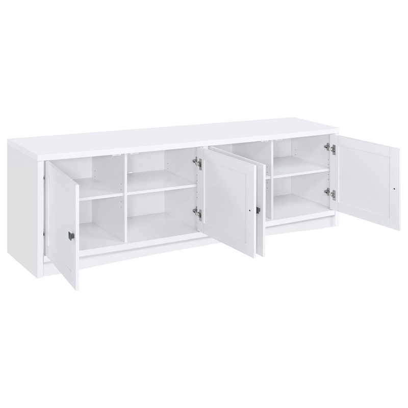 Benjara Donna TV Stand Media Cabinet with 4 Doors- White Melamine 78 Inch