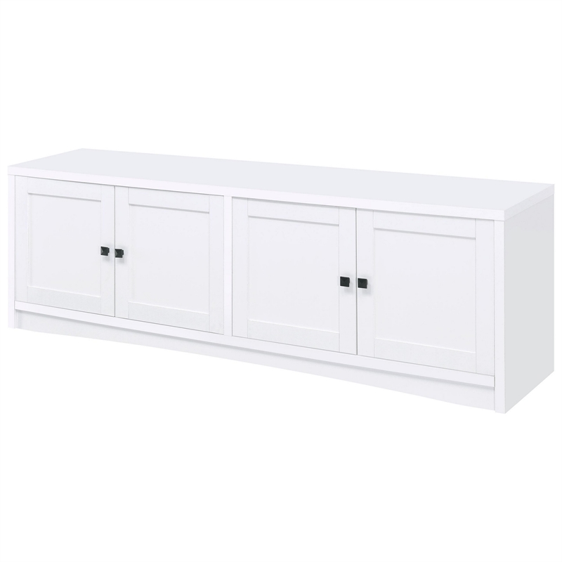 Benjara Donna TV Stand Media Cabinet with 4 Doors- White Melamine 78 Inch