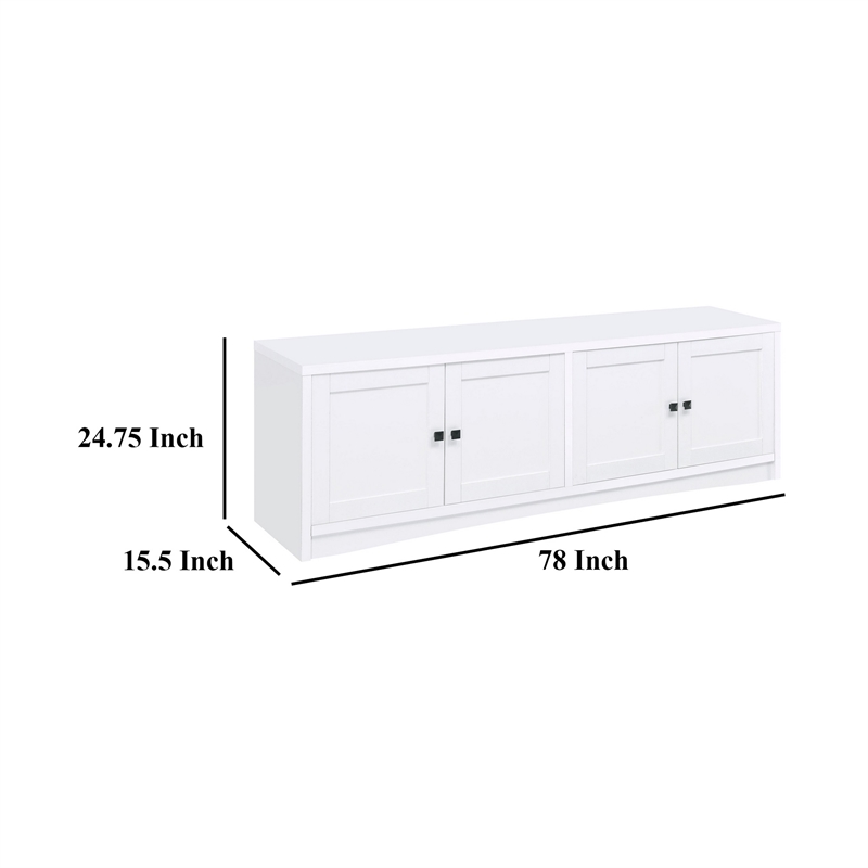 Benjara Donna TV Stand Media Cabinet with 4 Doors- White Melamine 78 Inch