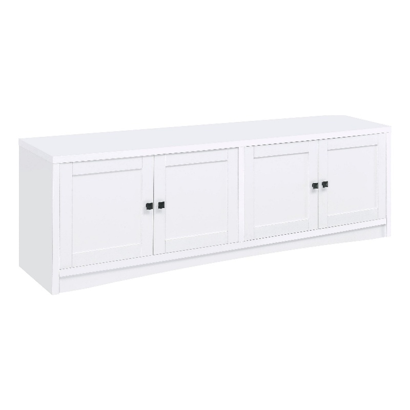 Benjara Donna TV Stand Media Cabinet with 4 Doors- White Melamine 78 Inch