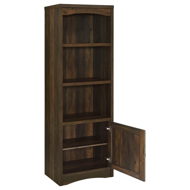Benjara Donna Media Tower Pier Cabinet- Adjustable Shelves- Brown Wood 71 Inch