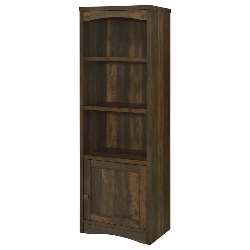 Benjara Donna Media Tower Pier Cabinet- Adjustable Shelves- Brown Wood 71 Inch