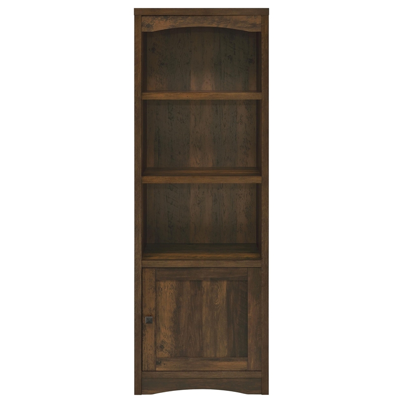 Benjara Donna Media Tower Pier Cabinet- Adjustable Shelves- Brown Wood 71 Inch