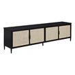 Benjara Lanie TV Stand Media Cabinet- 4 Door- PE Cane Front- Black- 78 Inch