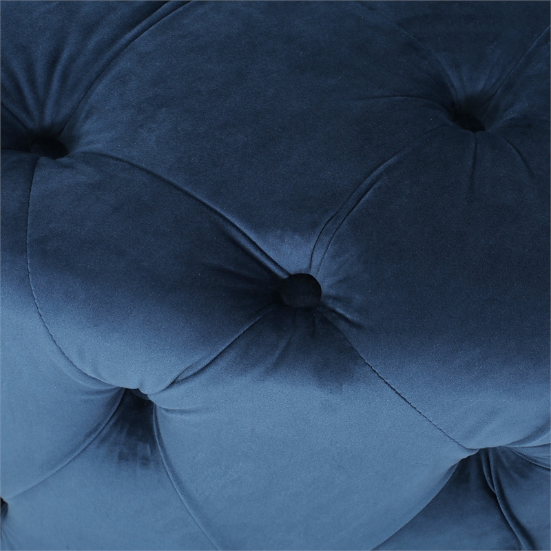 Benjara Vivan Ottoman- Tufted Blue Velvet- Soft Cushions- Round 40
