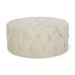 Benjara Vivan Ottoman- Tufted Beige Velvet- Soft Cushions- Round 40