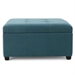 Benjara Carl Storage Ottoman- Teal Tufted Fabric- Soft Cushion- Black- 35 Inch