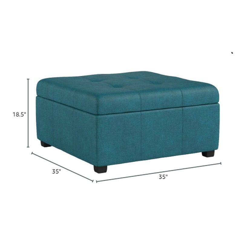 Benjara Carl Storage Ottoman- Teal Tufted Fabric- Soft Cushion- Black- 35 Inch