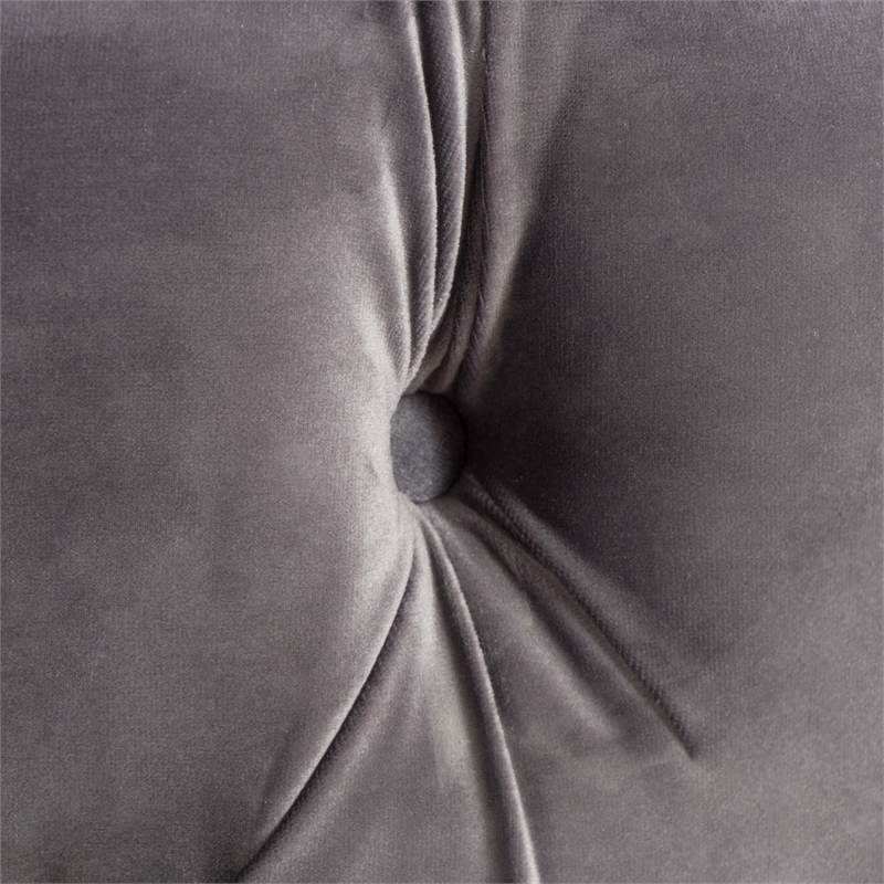 Benjara Keja Ottoman- Tufted Dark Gray Velvet- Soft Cushioning- Round 30 Inch