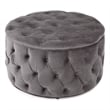 Benjara Keja Ottoman- Tufted Dark Gray Velvet- Soft Cushioning- Round 30 Inch