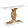 Benjara Entryway Console Table- White Faux Marble Top- Gold Base- 39 Inch