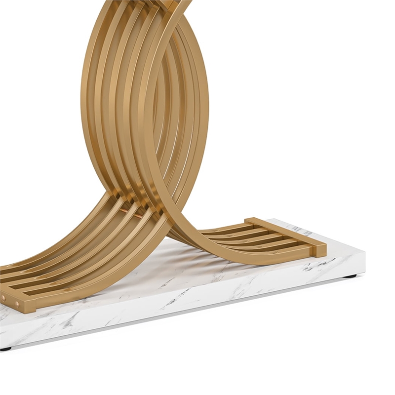 Benjara Entryway Console Table- White Faux Marble Top- Gold Base- 39 Inch