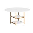 Benjara Dining Table- Round Top- 2 Storage Shelves- Gold Metal Frame- 47