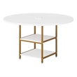 Benjara Dining Table- Round Top- 2 Storage Shelves- Gold Metal Frame- 47
