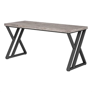 Benjara Oneb Writing Desk- 55&quot Gray Rectangular Top- Black Metal Z Base