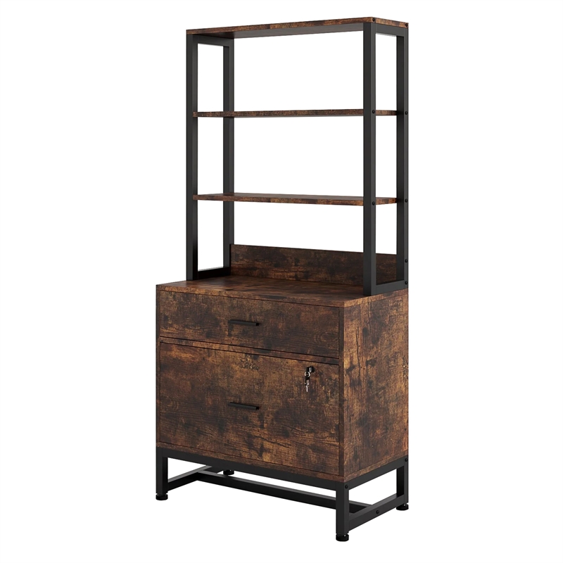 Benjara File Cabinet- 2 Drawer with Locks- 3 Shelves- Black Metal 61 Inch