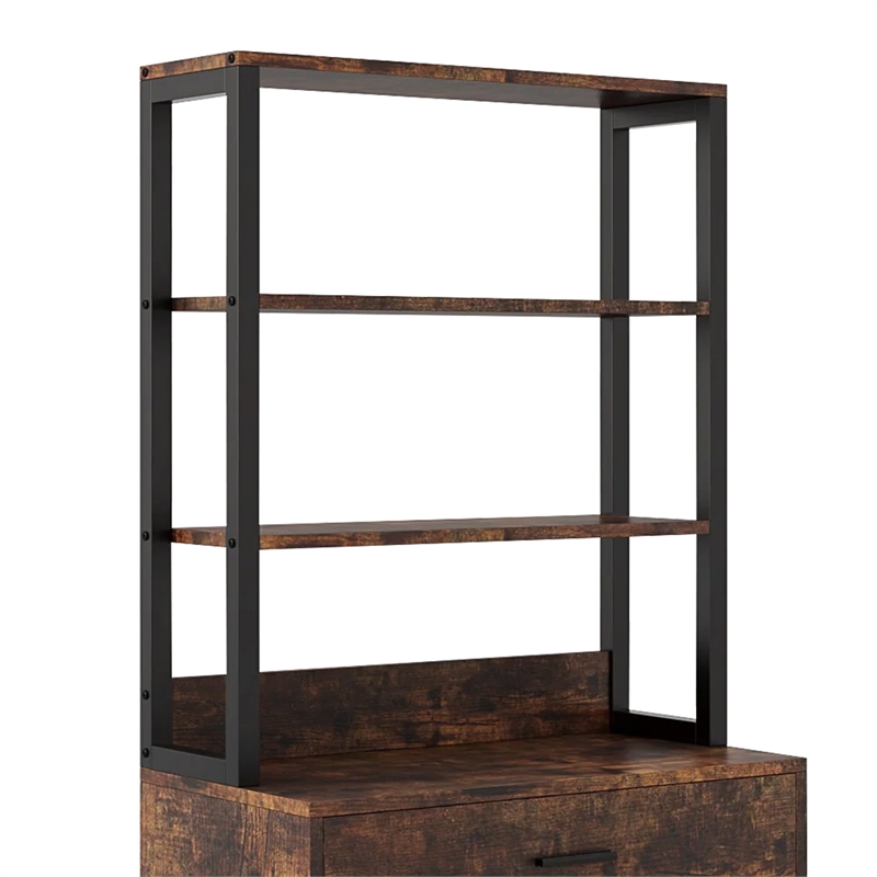 Benjara File Cabinet- 2 Drawer with Locks- 3 Shelves- Black Metal 61 Inch