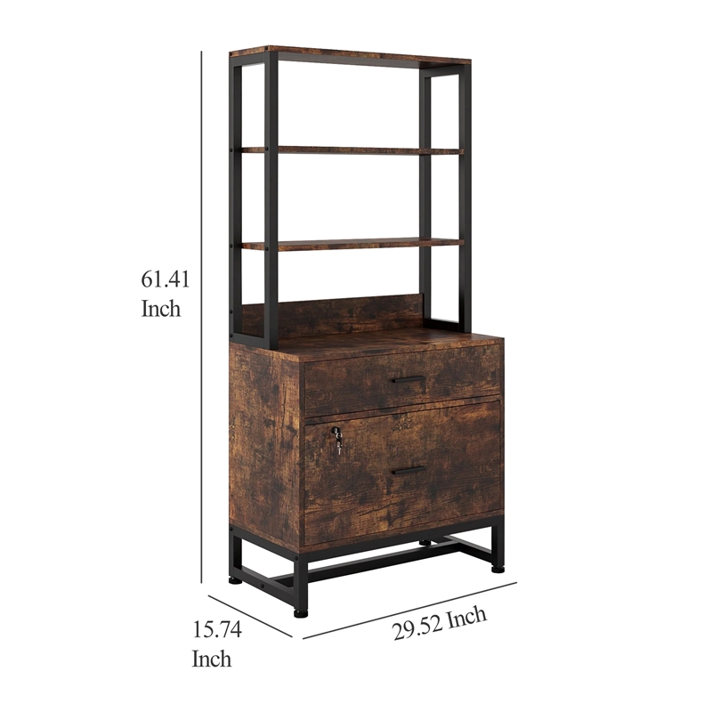 Benjara File Cabinet- 2 Drawer with Locks- 3 Shelves- Black Metal 61 Inch