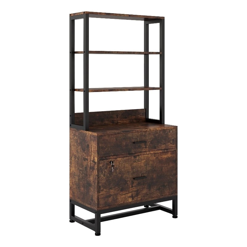 Benjara File Cabinet- 2 Drawer with Locks- 3 Shelves- Black Metal 61 Inch